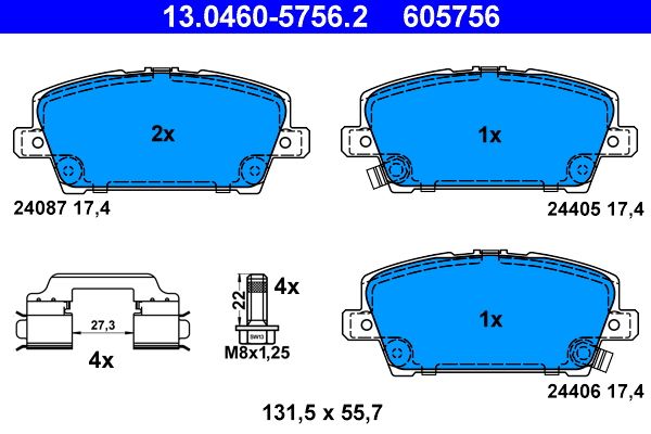 ATE 13.0460-5756.2 - Bremsbelagsatz, Scheibenbremse