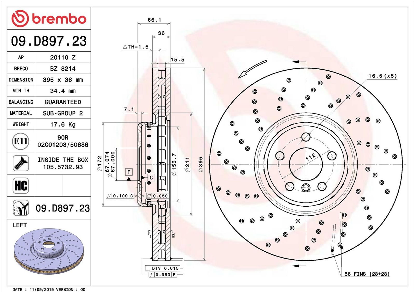 BREMBO 09.D897.23 - Bremsscheibe