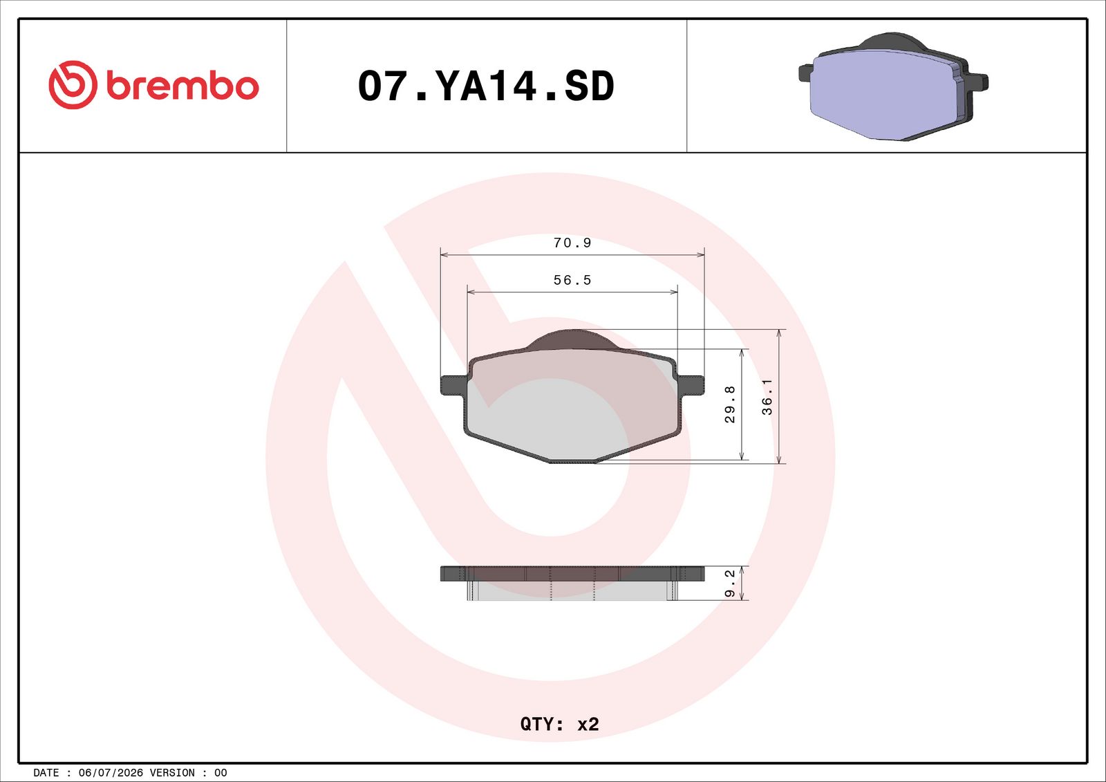 BREMBO 07YA14SD - Bremsbelagsatz, Scheibenbremse