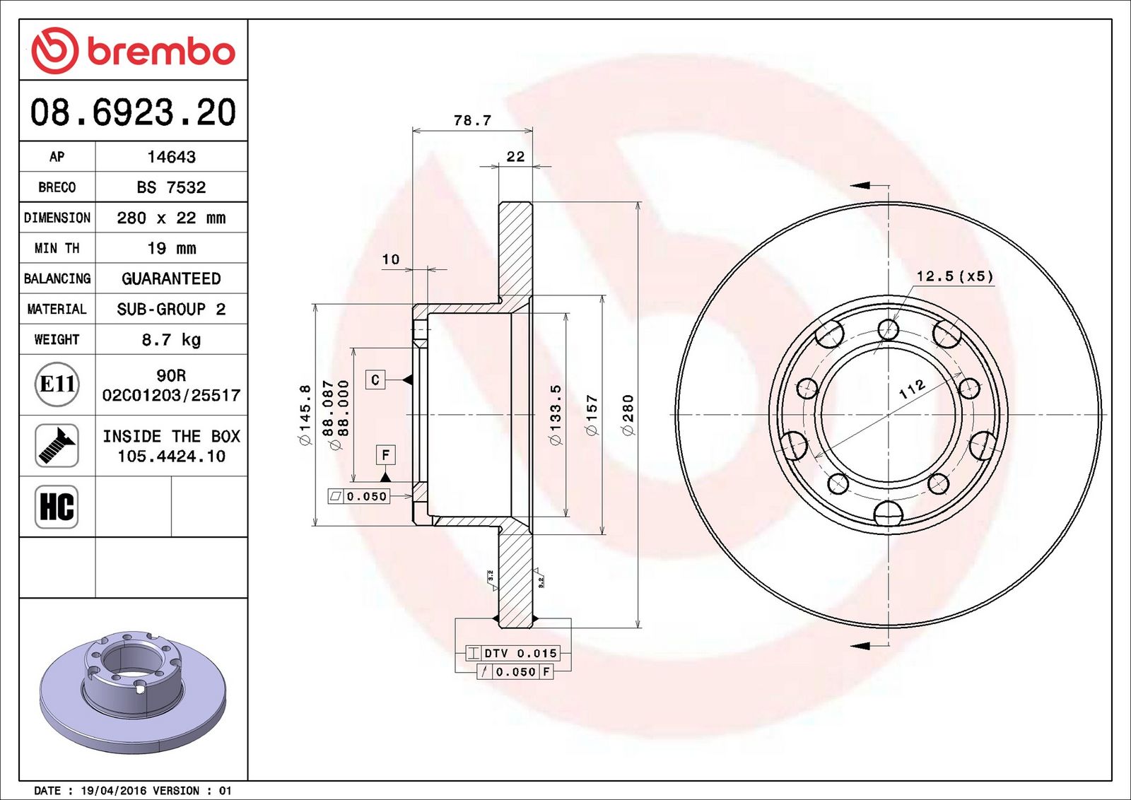 BREMBO 08.6923.20 - Bremsscheibe