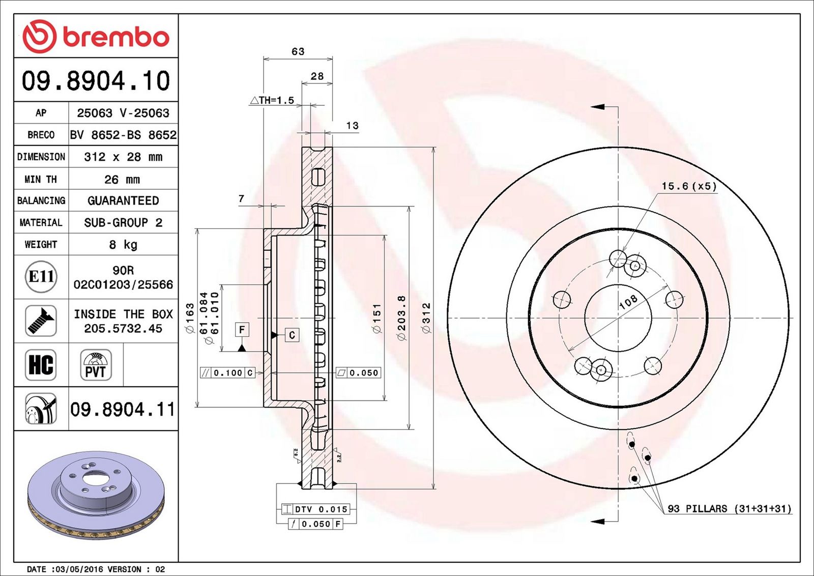 BREMBO 09.8904.11 - Bremsscheibe