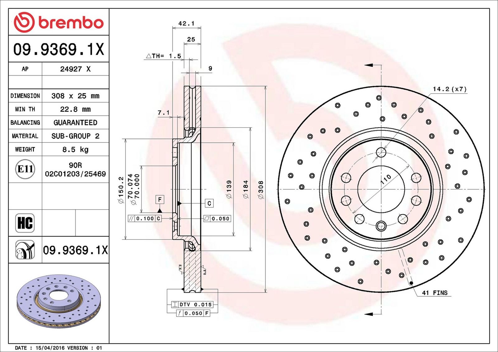 BREMBO 09.9369.1X - Bremsscheibe