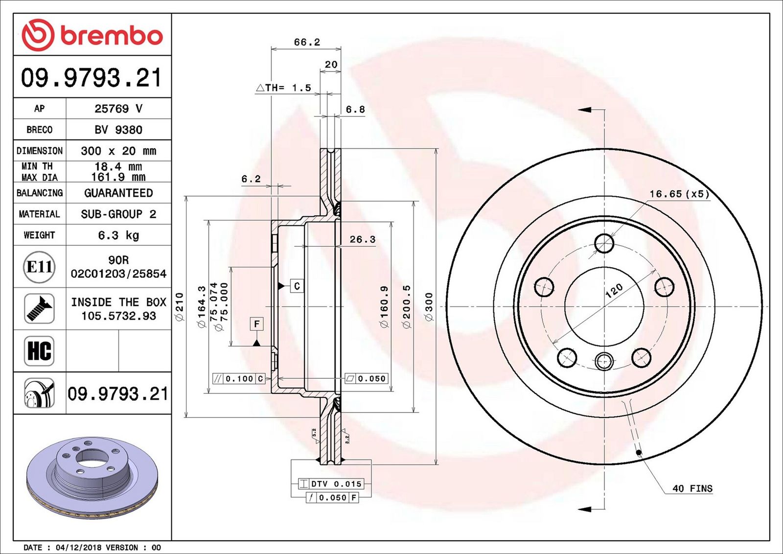 BREMBO 09.9793.21 - Bremsscheibe