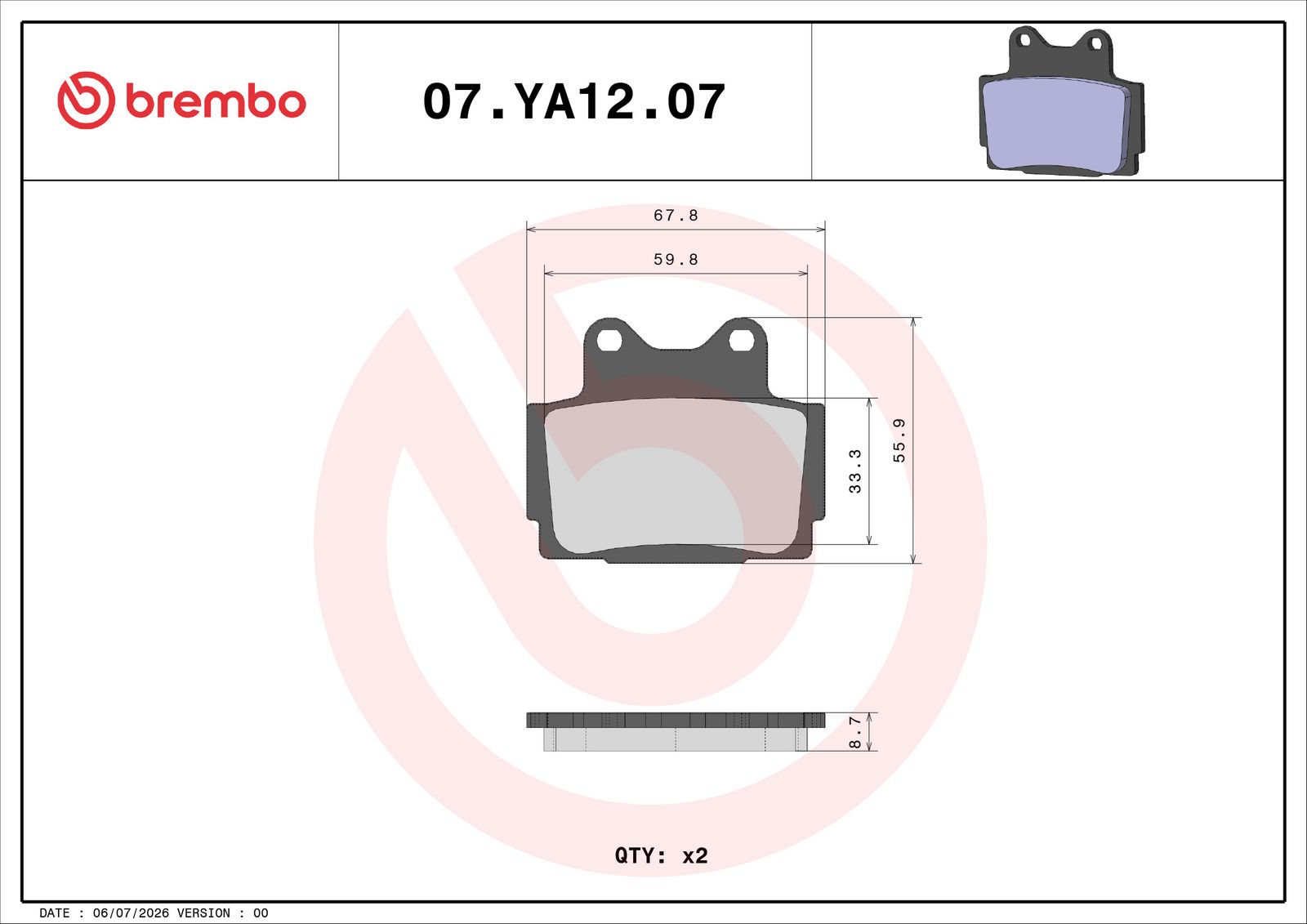 BREMBO 07YA1207 - Bremsbelagsatz, Scheibenbremse