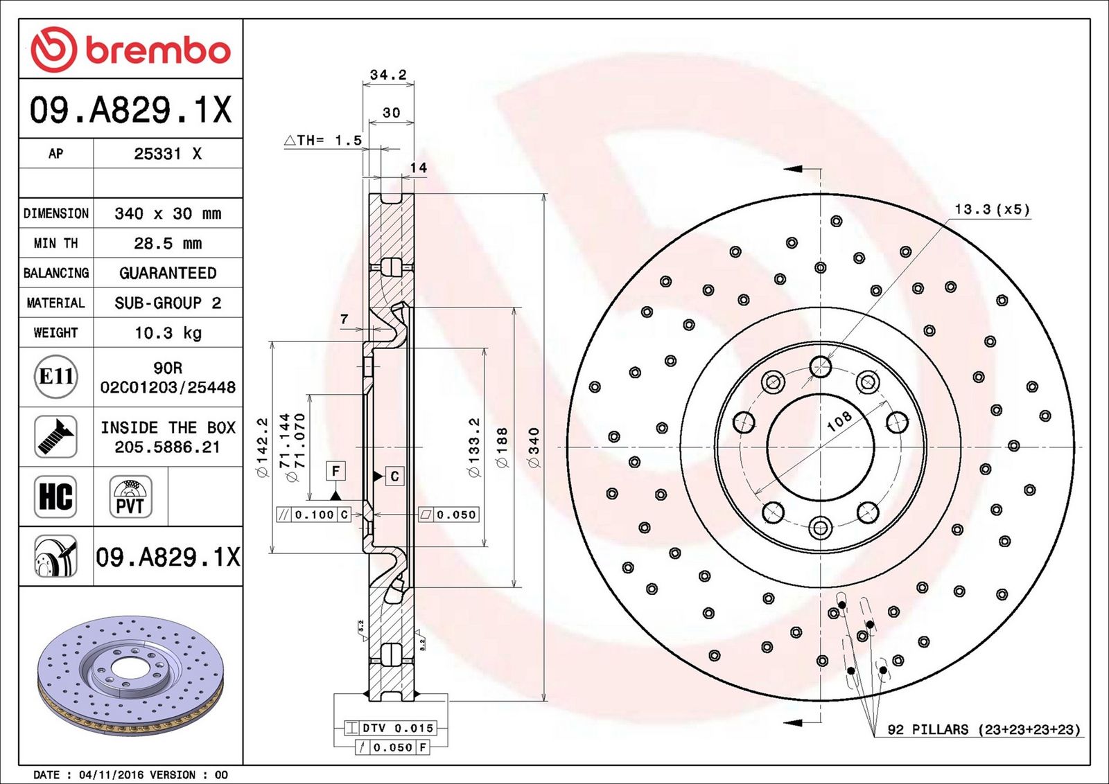 BREMBO 09.A829.1X - Bremsscheibe