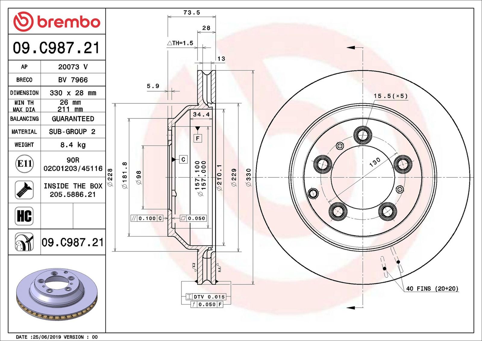 BREMBO 09.C987.21 - Bremsscheibe