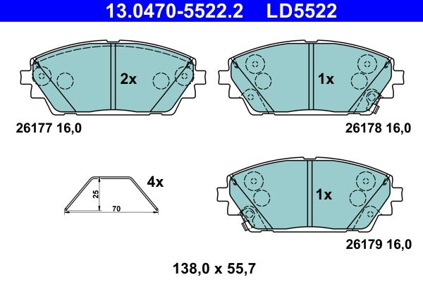 ATE 13.0470-5522.2 - Bremsbelagsatz, Scheibenbremse