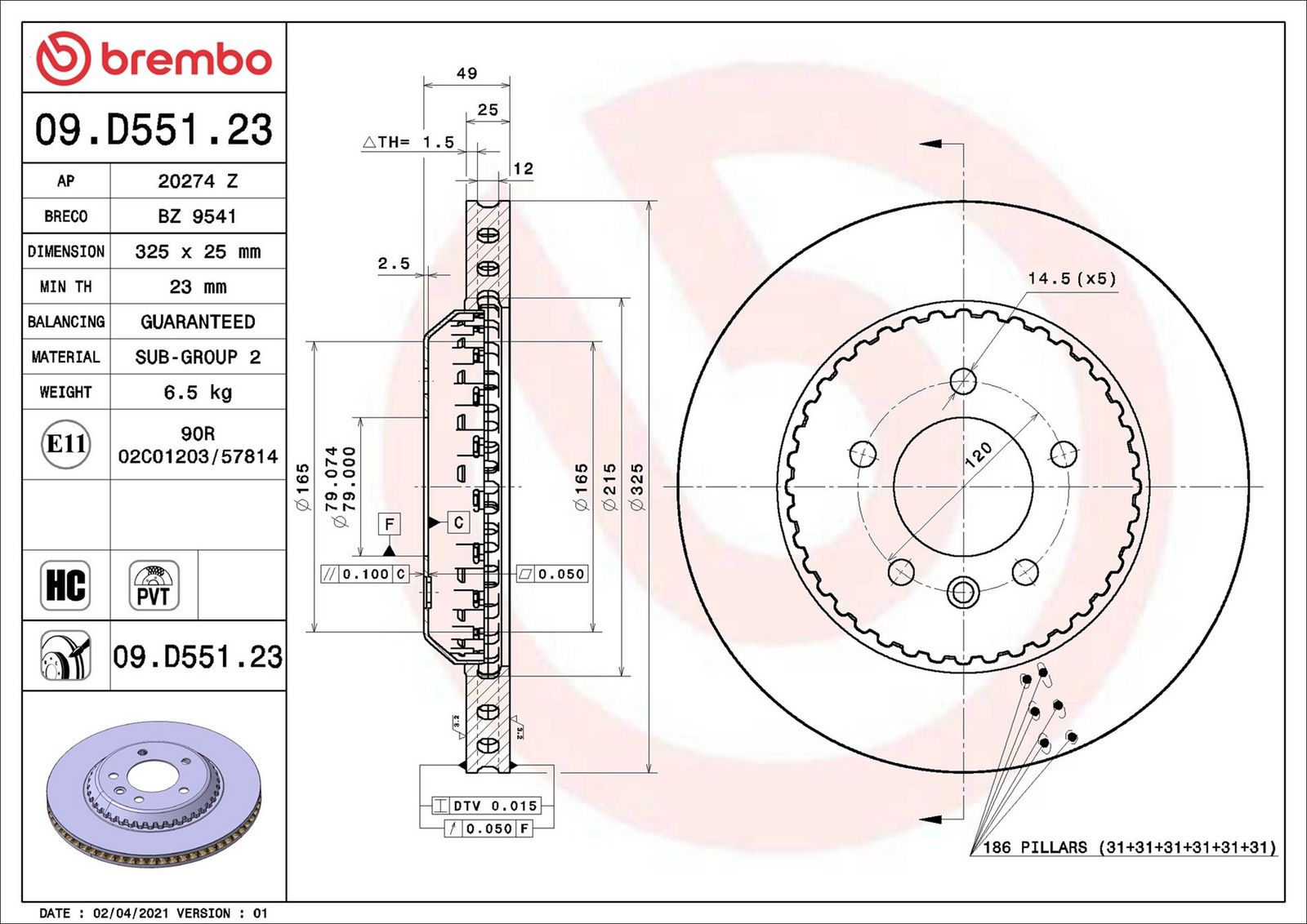 BREMBO 09.D551.23 - Bremsscheibe