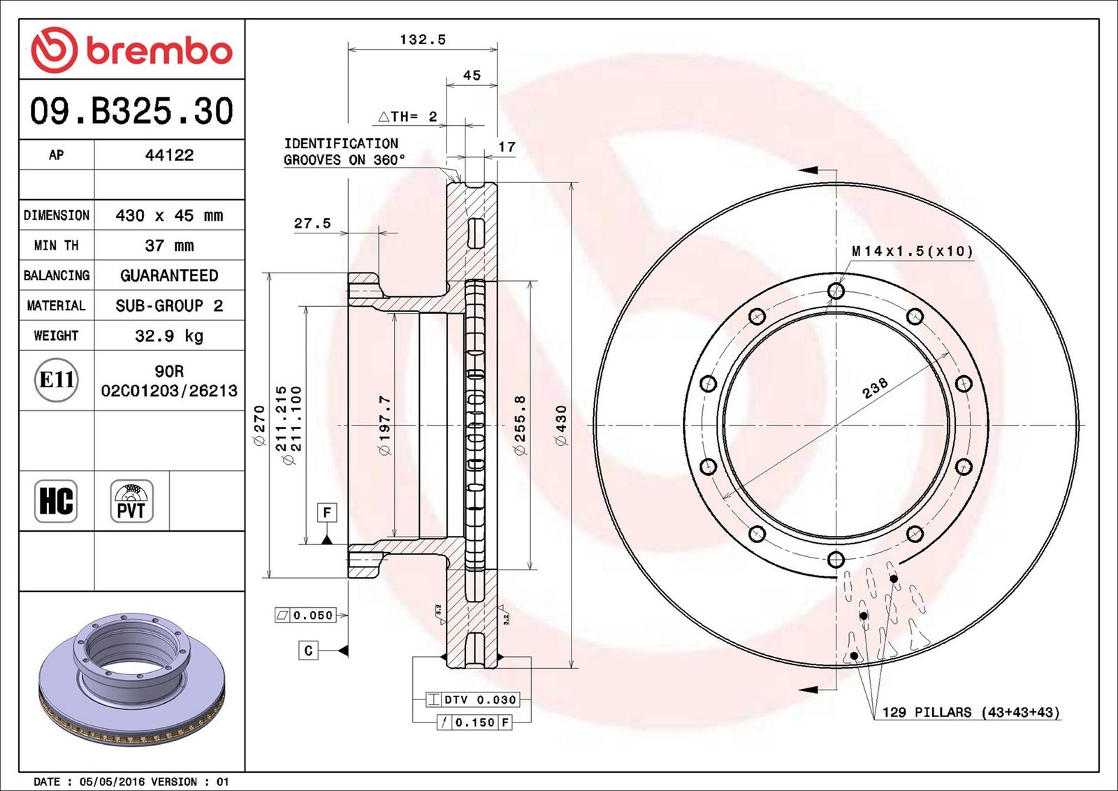BREMBO 09.B325.30 - Bremsscheibe