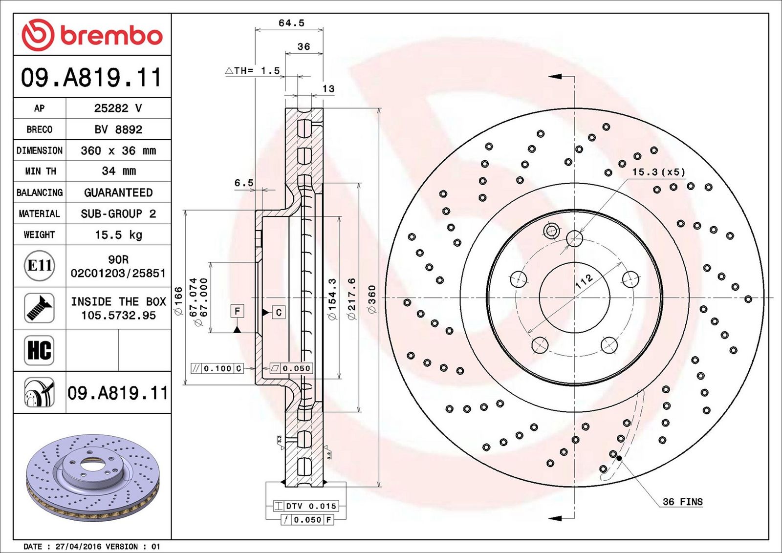 BREMBO 09.A819.11 - Bremsscheibe