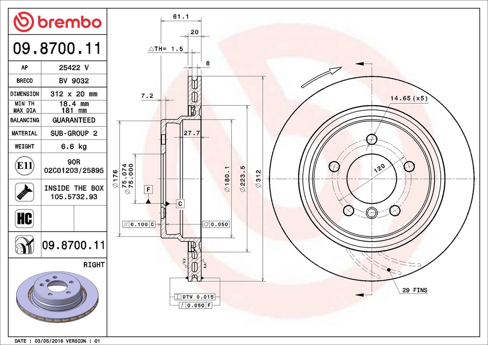 BREMBO 09.8700.11 - Bremsscheibe