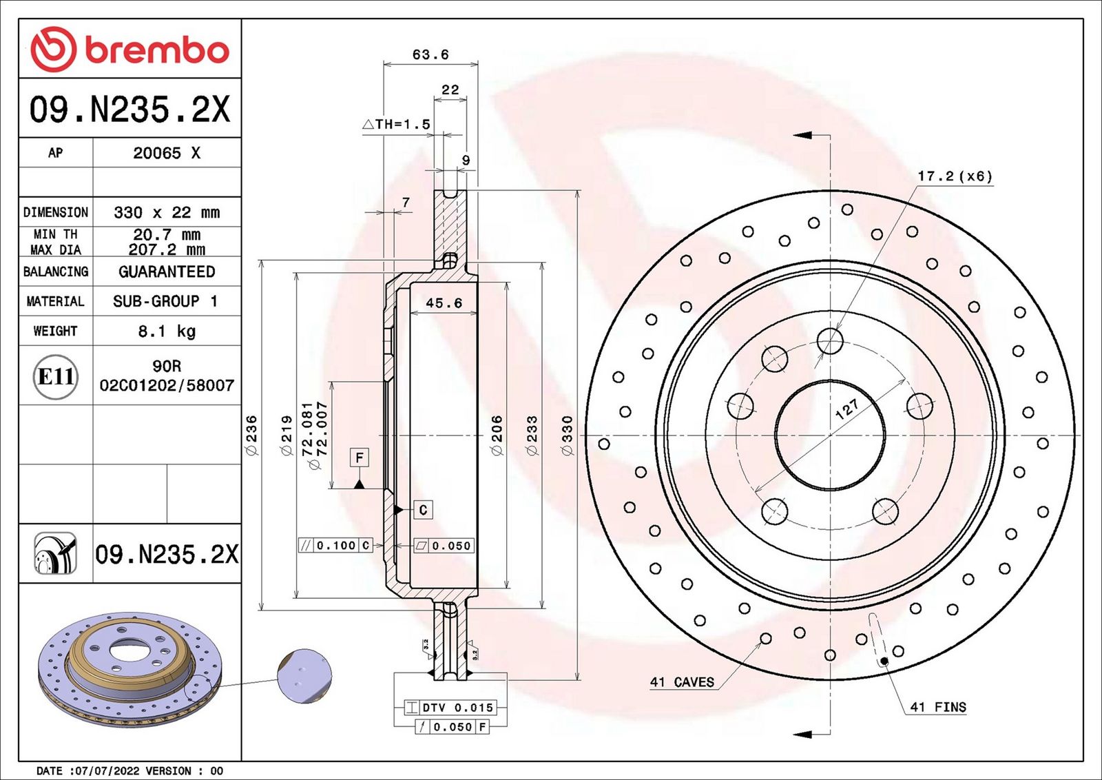 BREMBO 09.N235.2X - Bremsscheibe