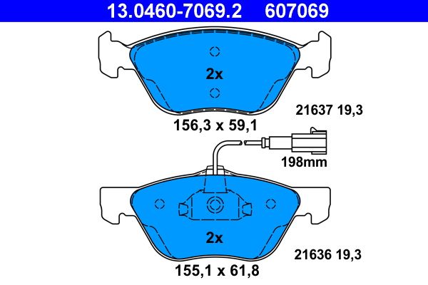 ATE 13.0460-7069.2 - Bremsbelagsatz, Scheibenbremse