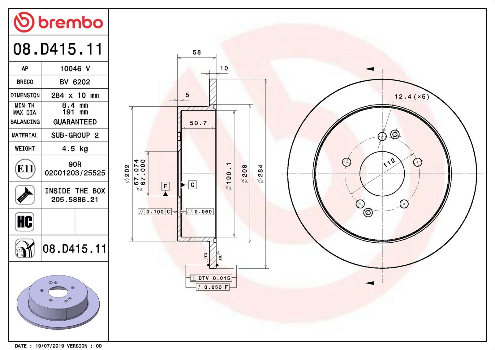 BREMBO 08.D415.11 - Bremsscheibe