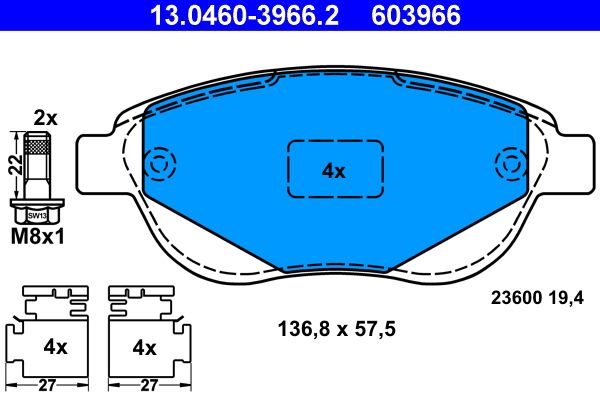 ATE 13.0460-3966.2 - Bremsbelagsatz, Scheibenbremse