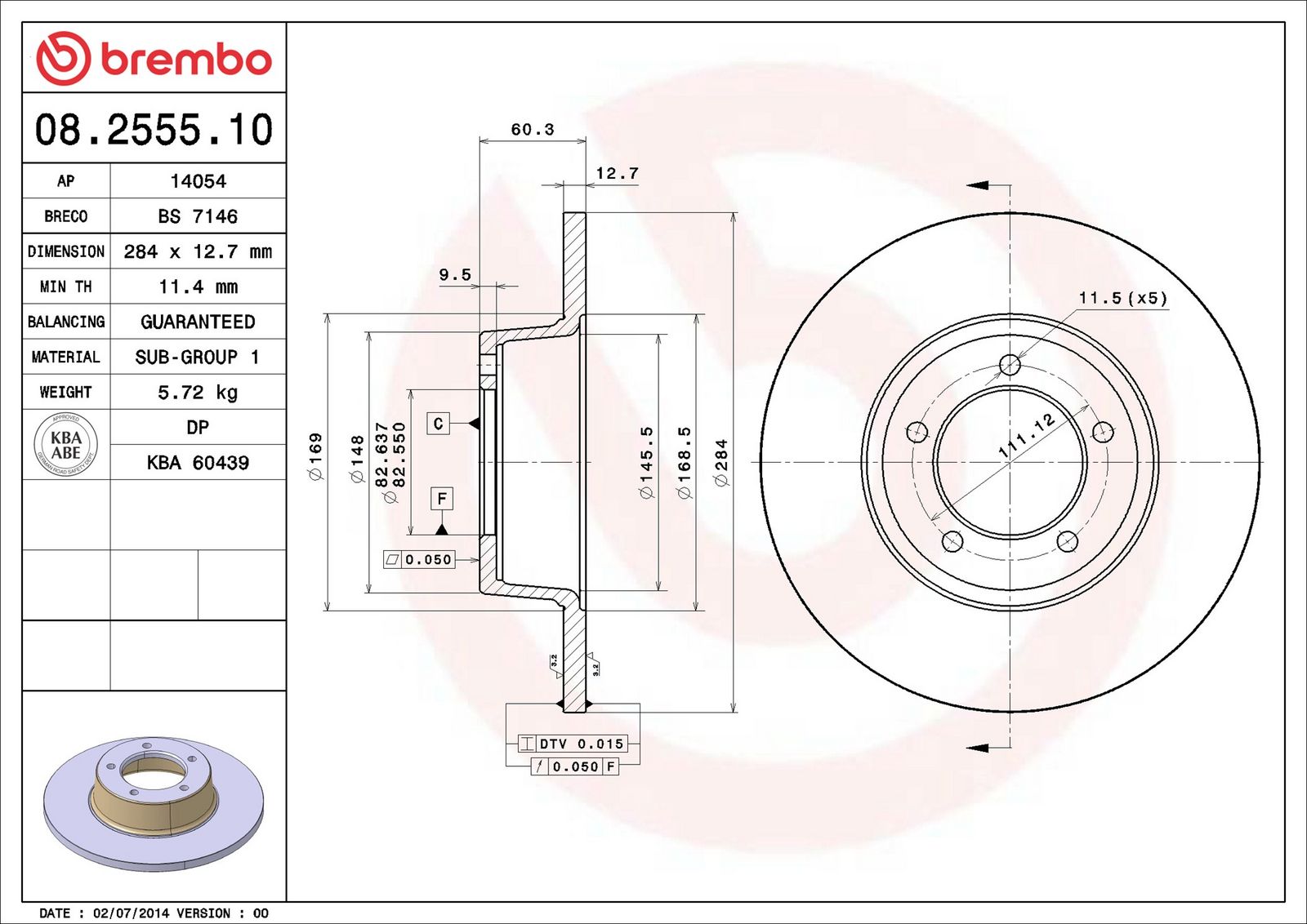 BREMBO 08.2555.10 - Bremsscheibe