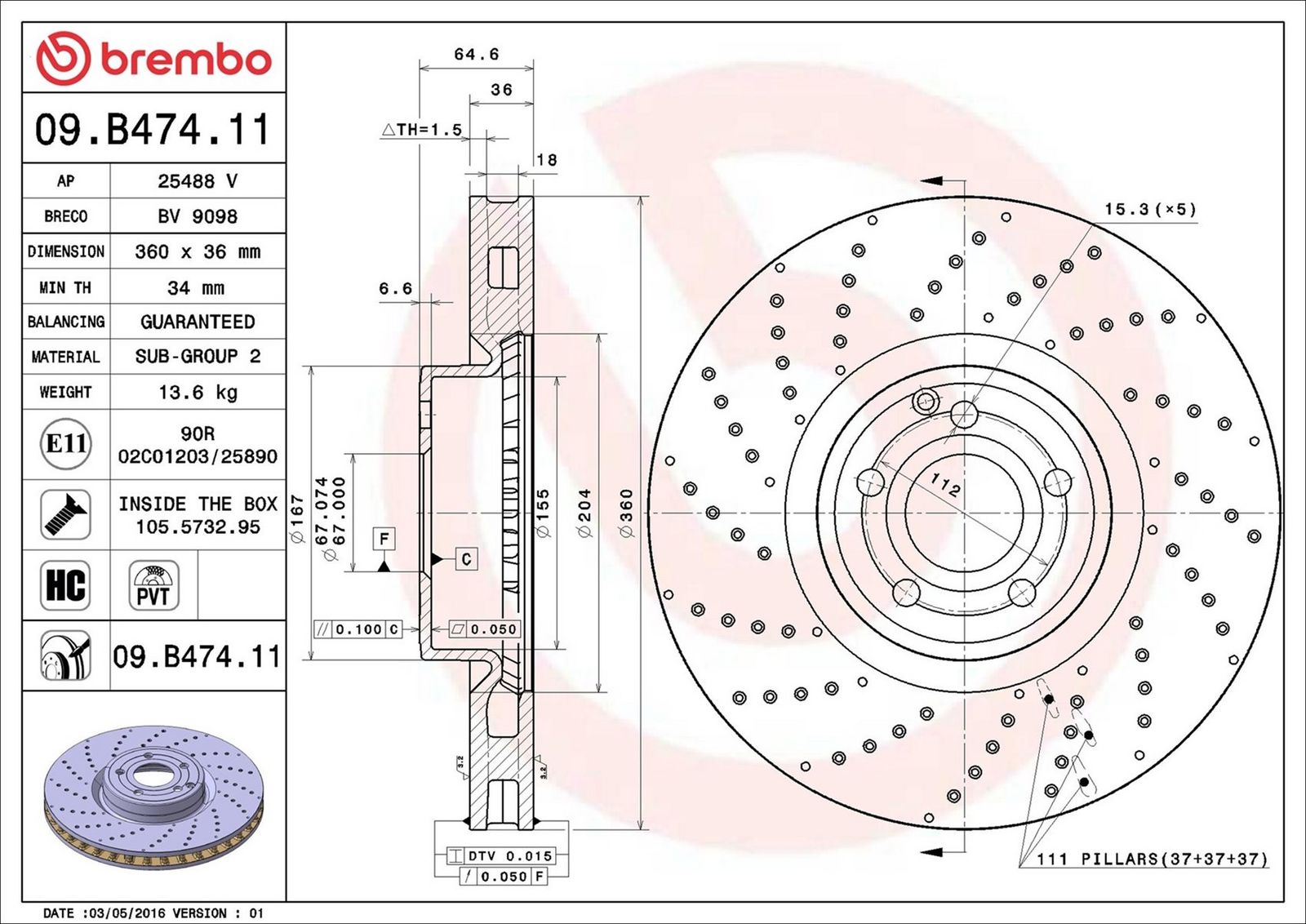 BREMBO 09.B474.11 - Bremsscheibe
