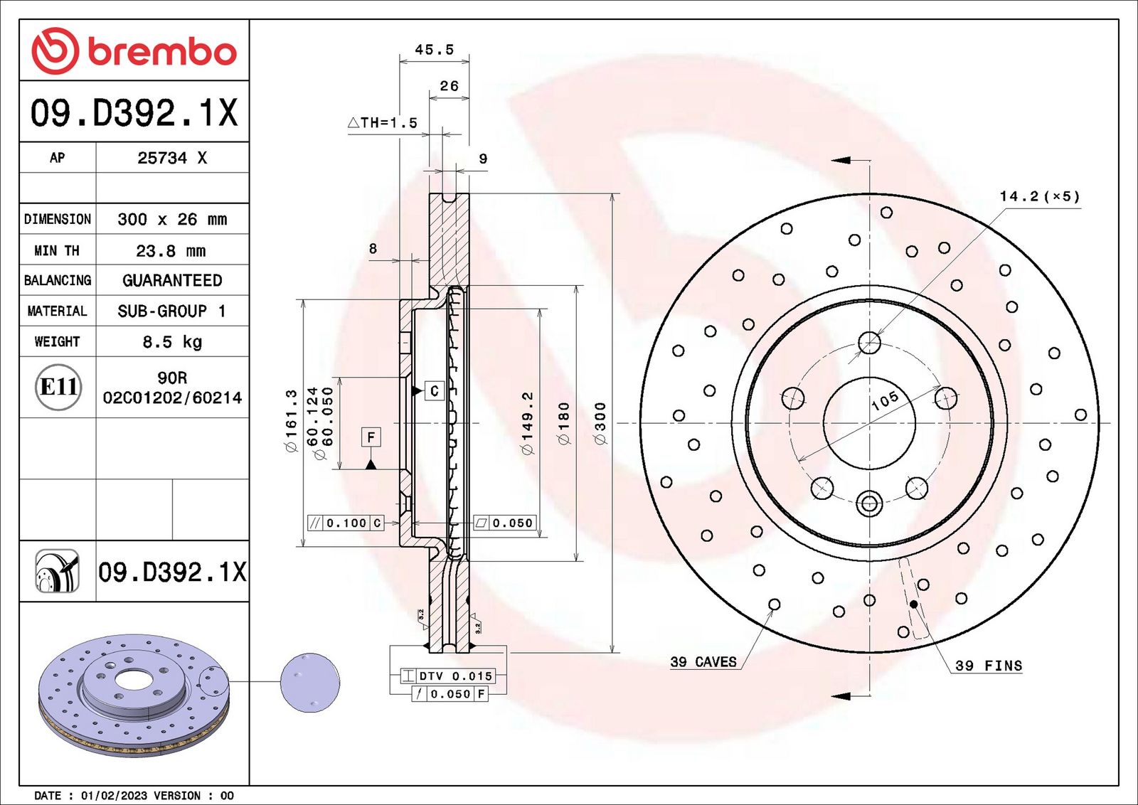 BREMBO 09.D392.1X - Bremsscheibe