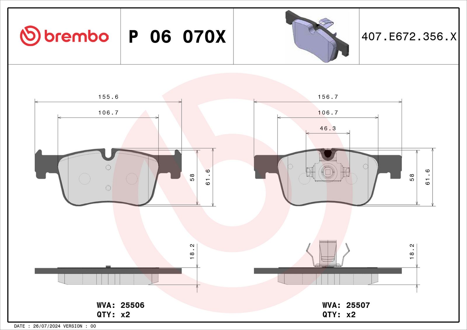 BREMBO P 06 070X - Bremsbelagsatz, Scheibenbremse