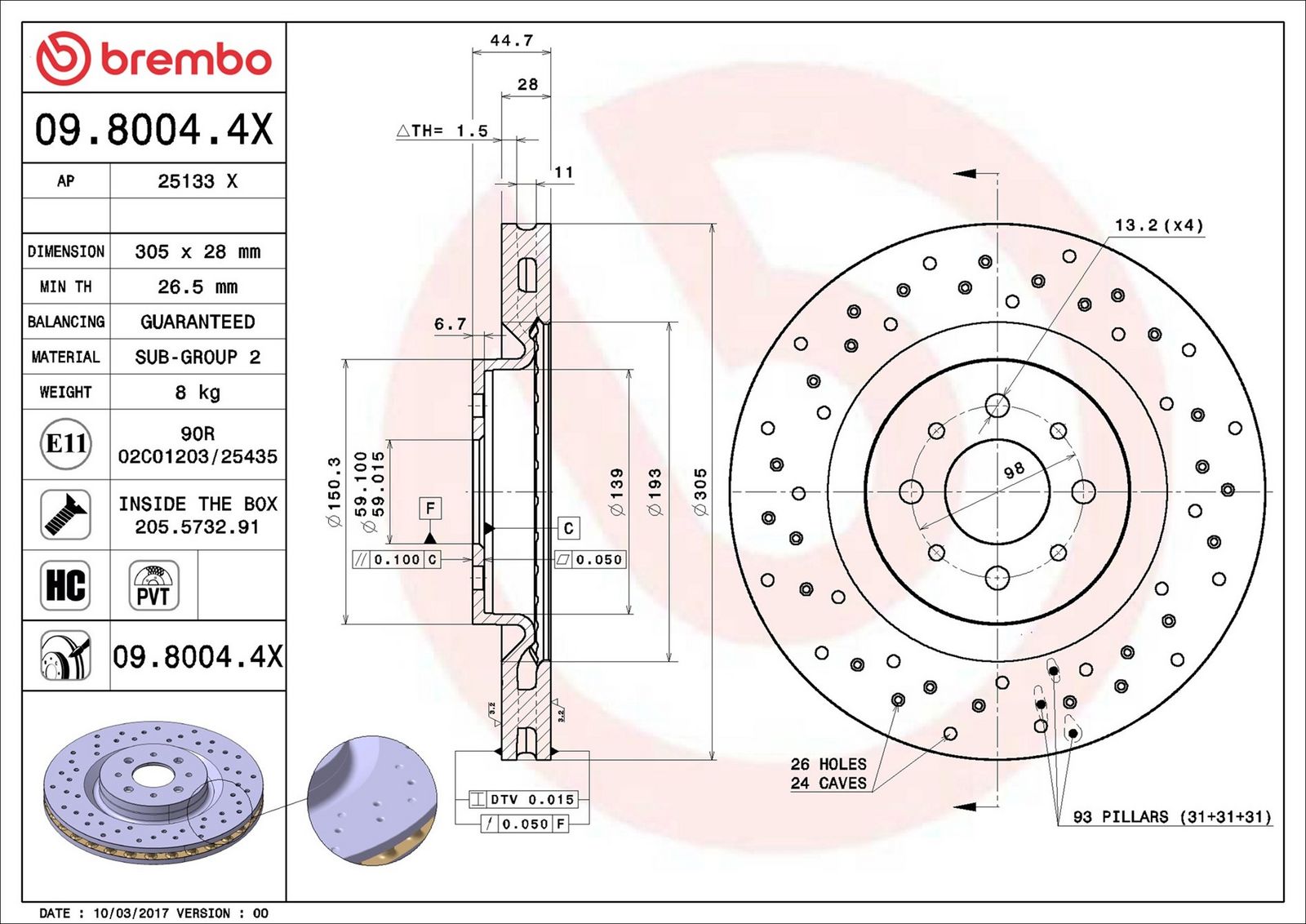 BREMBO 09.8004.4X - Bremsscheibe