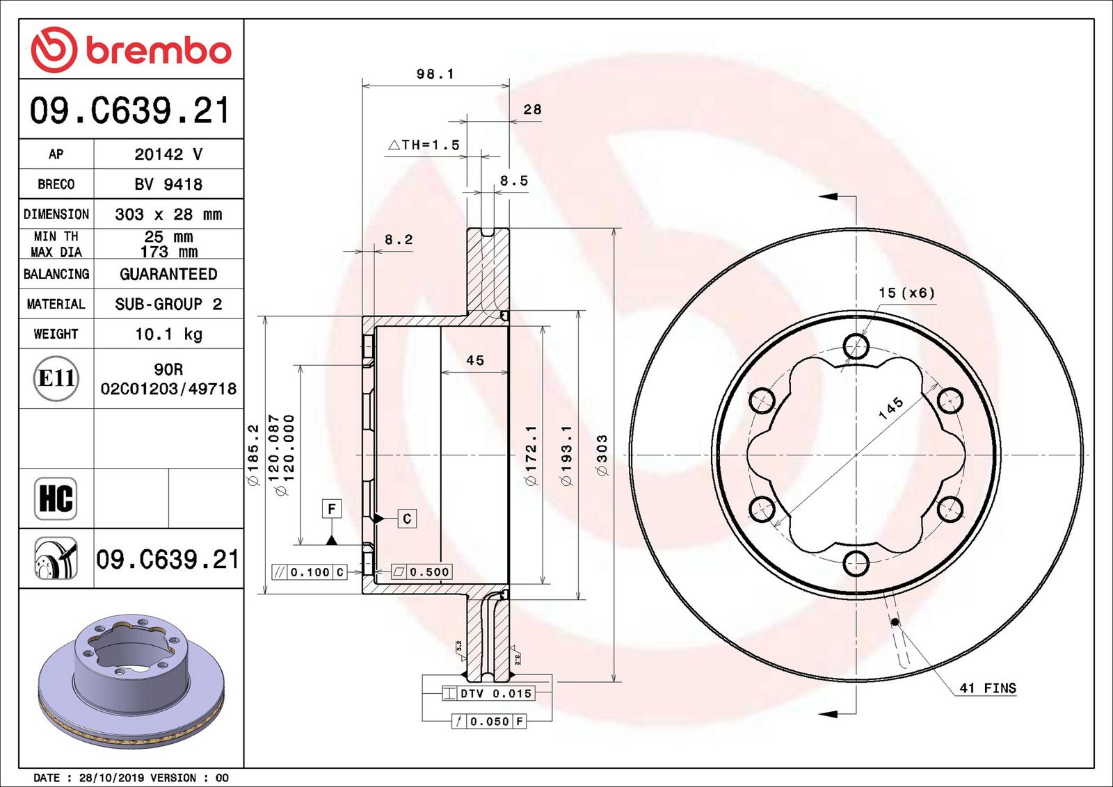 BREMBO 09.C639.21 - Bremsscheibe