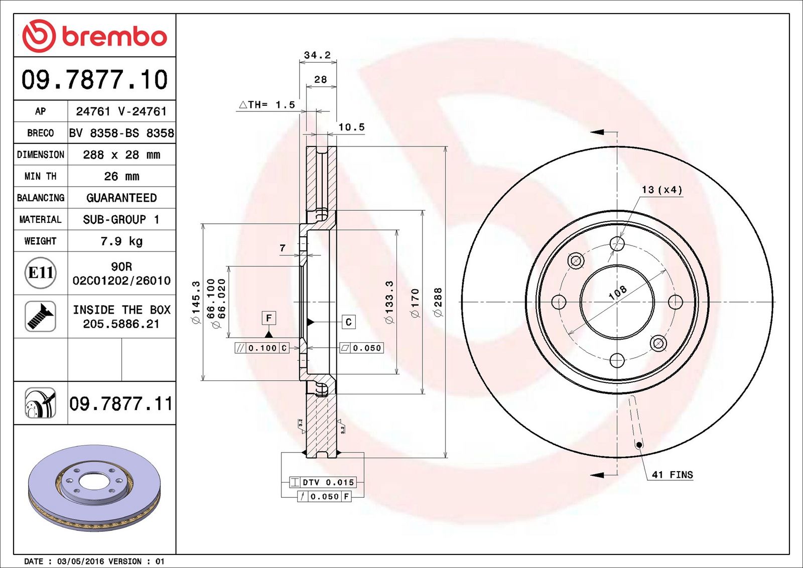 BREMBO 09.7877.11 - Bremsscheibe