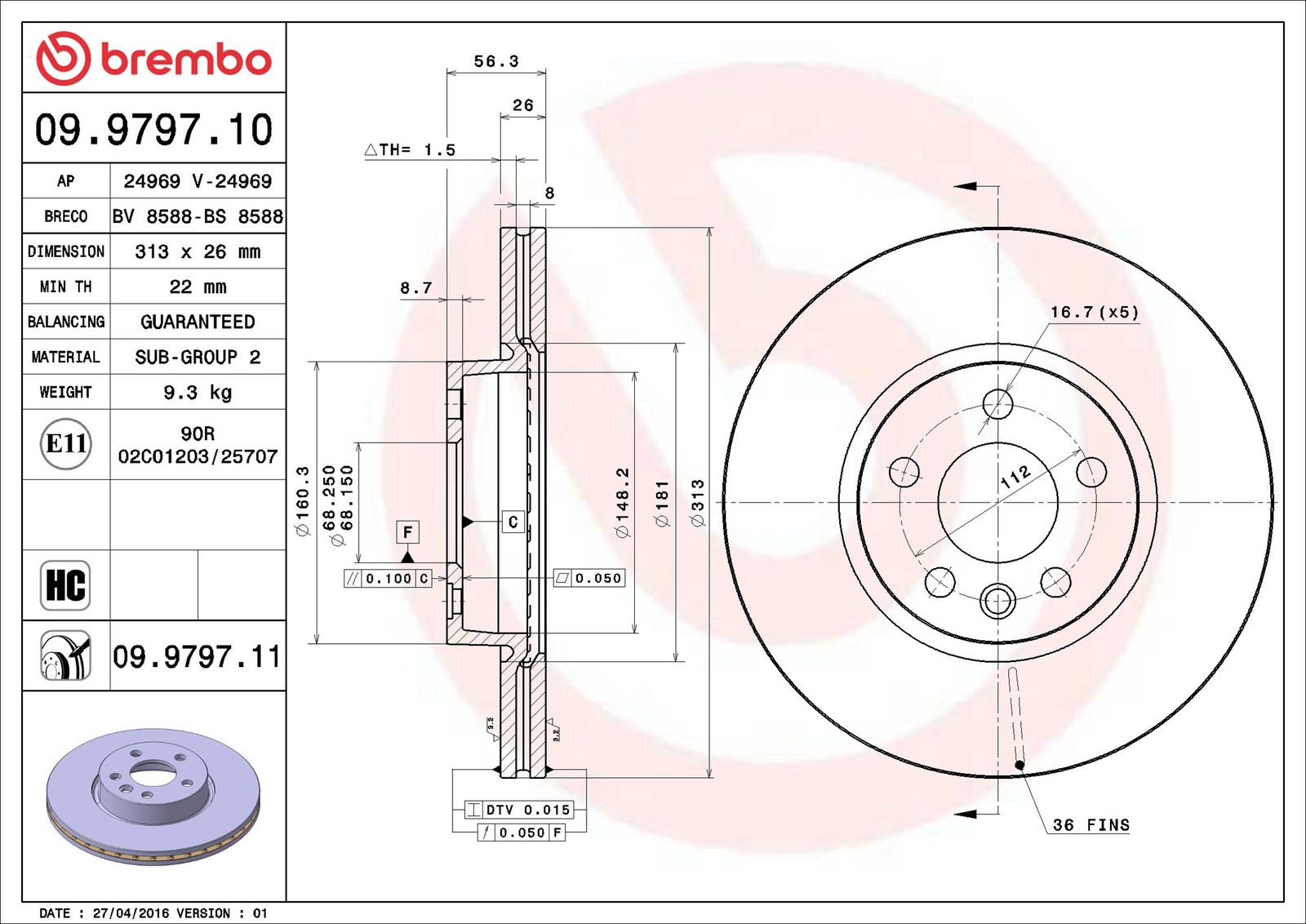 BREMBO 09.9797.11 - Bremsscheibe