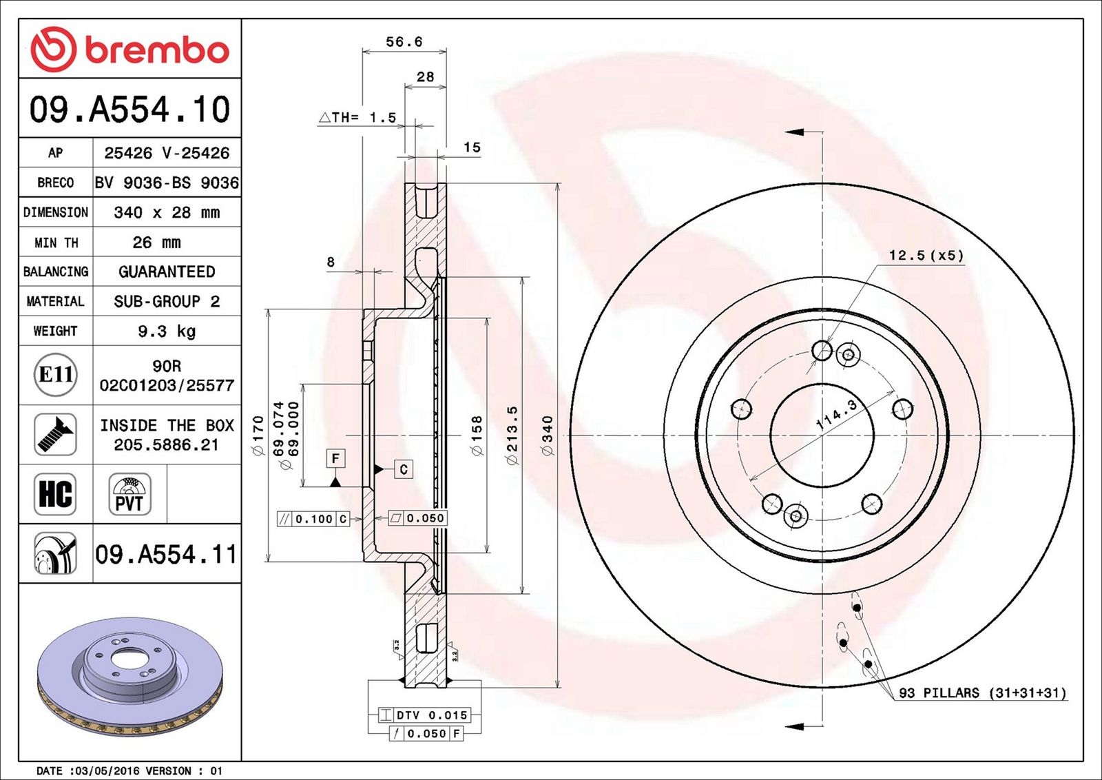 BREMBO 09.A554.11 - Bremsscheibe