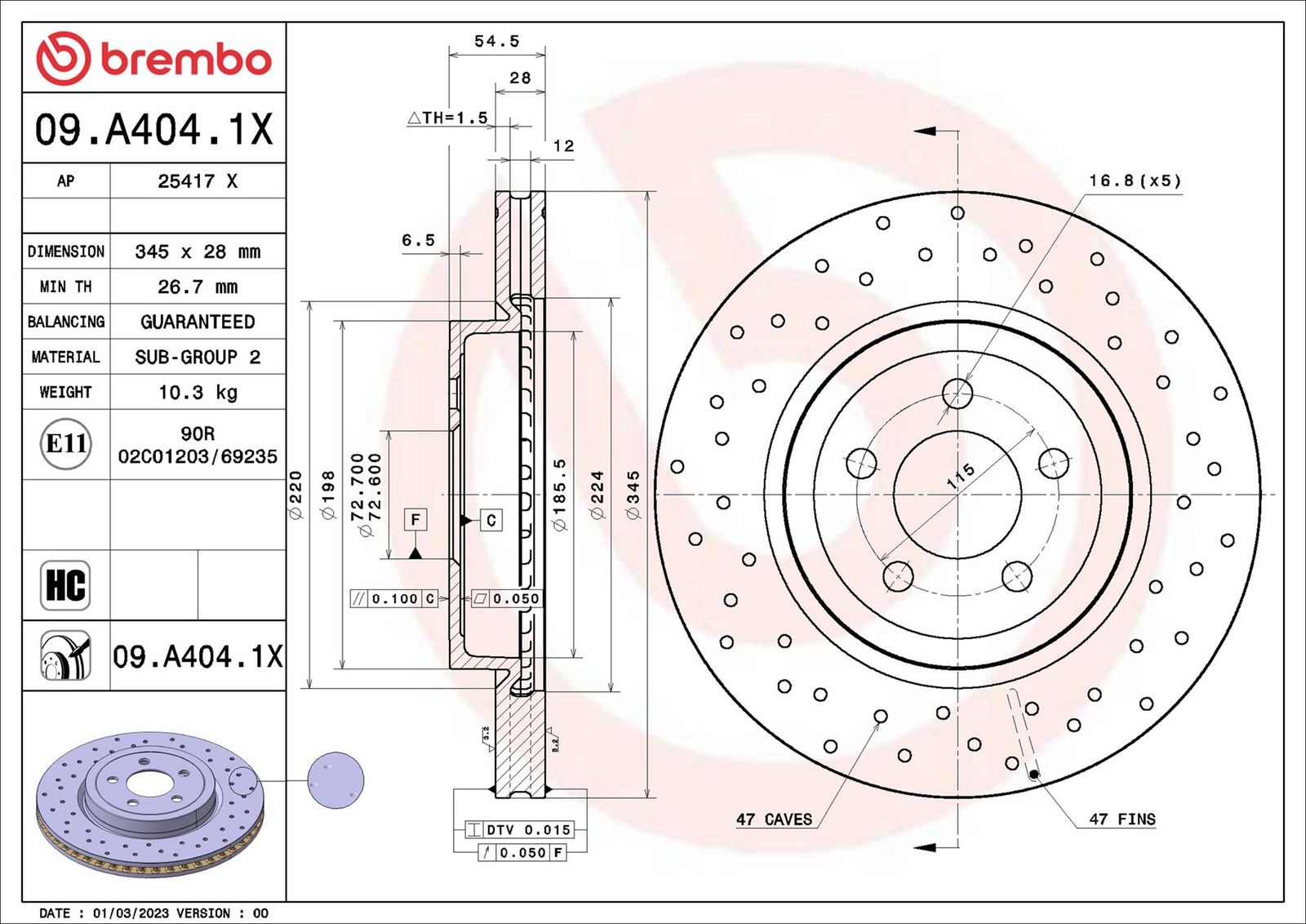 BREMBO 09.A404.1X - Bremsscheibe