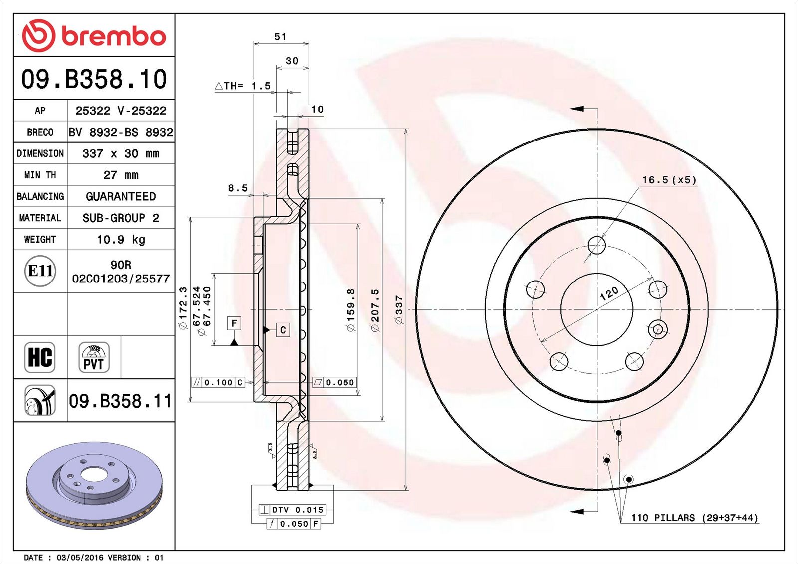 BREMBO 09.B358.11 - Bremsscheibe