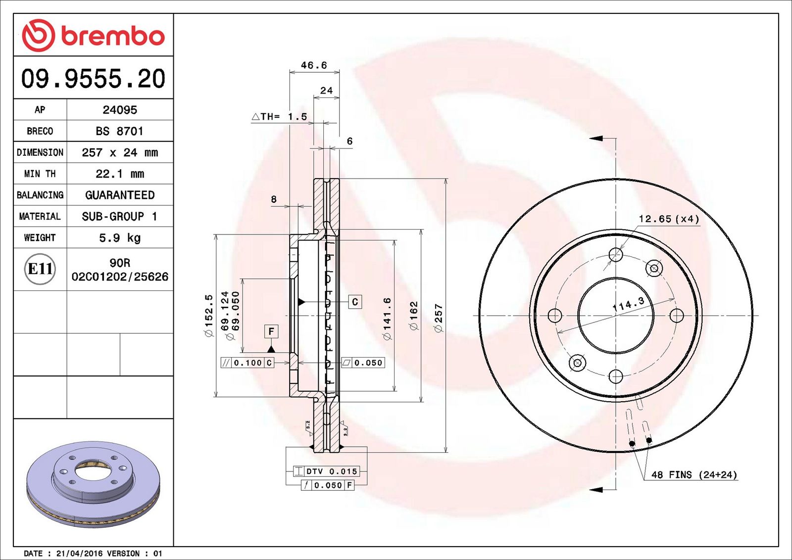BREMBO 09.9555.20 - Bremsscheibe