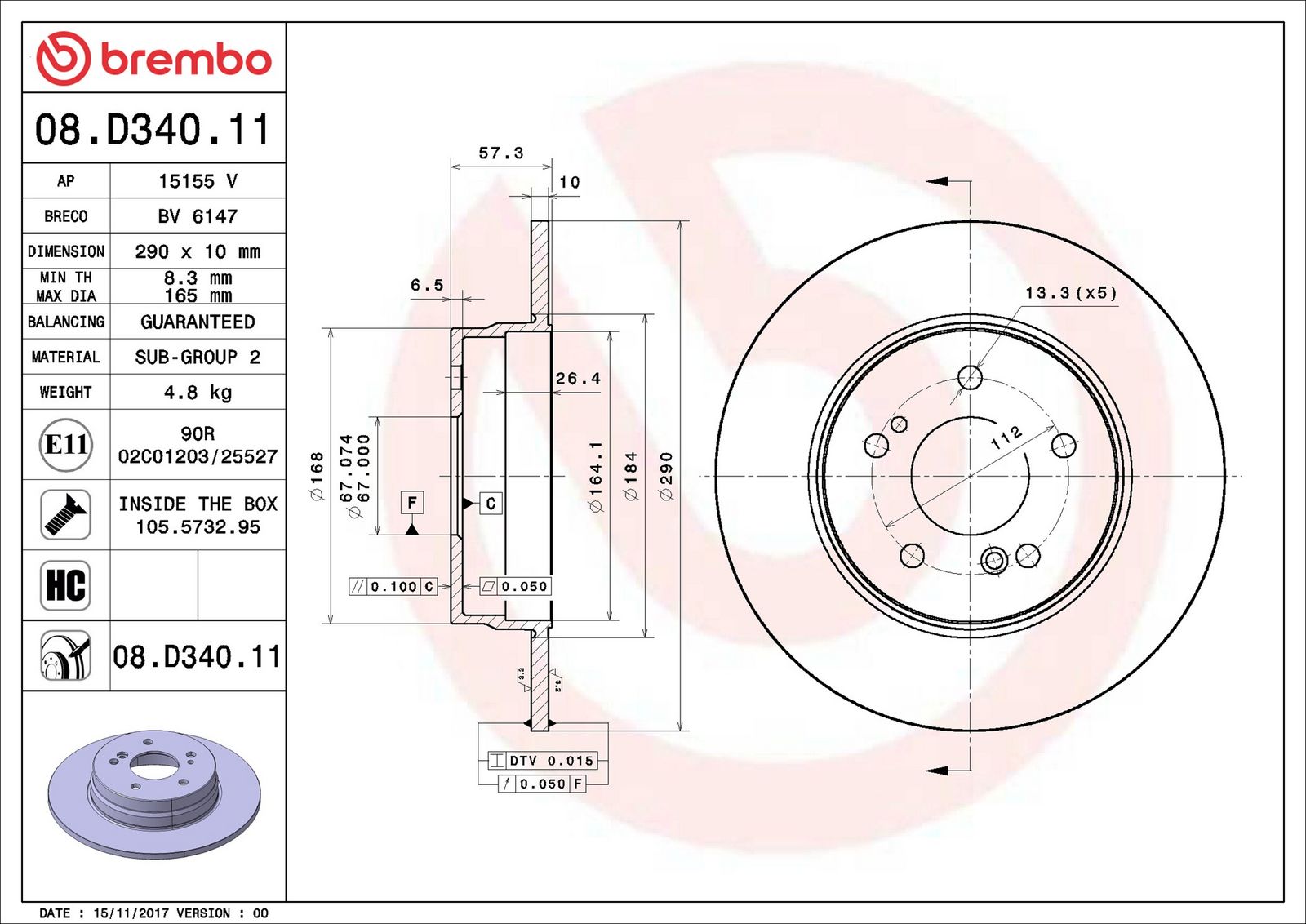 BREMBO 08.D340.11 - Bremsscheibe