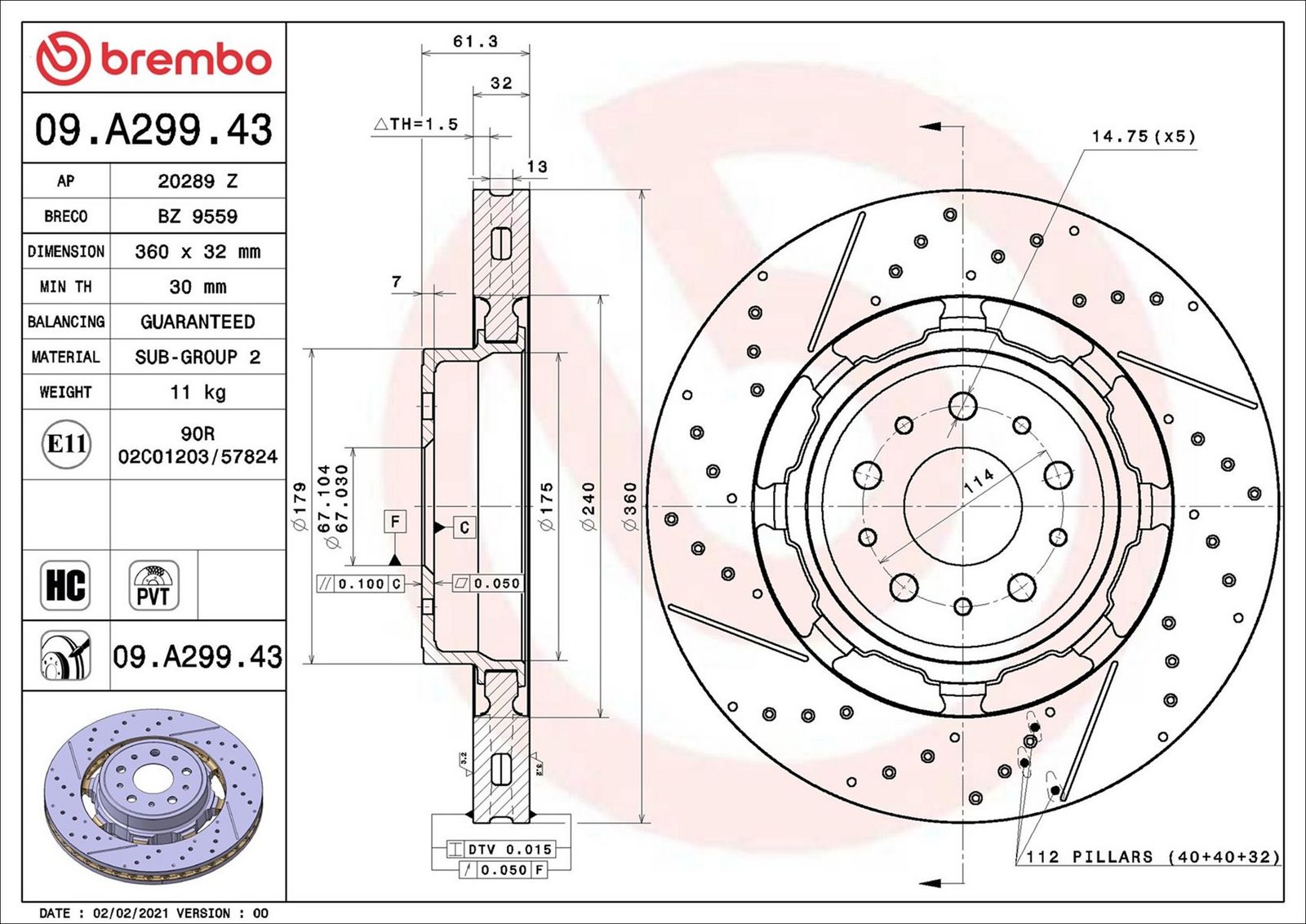 BREMBO 09.A299.43 - Bremsscheibe
