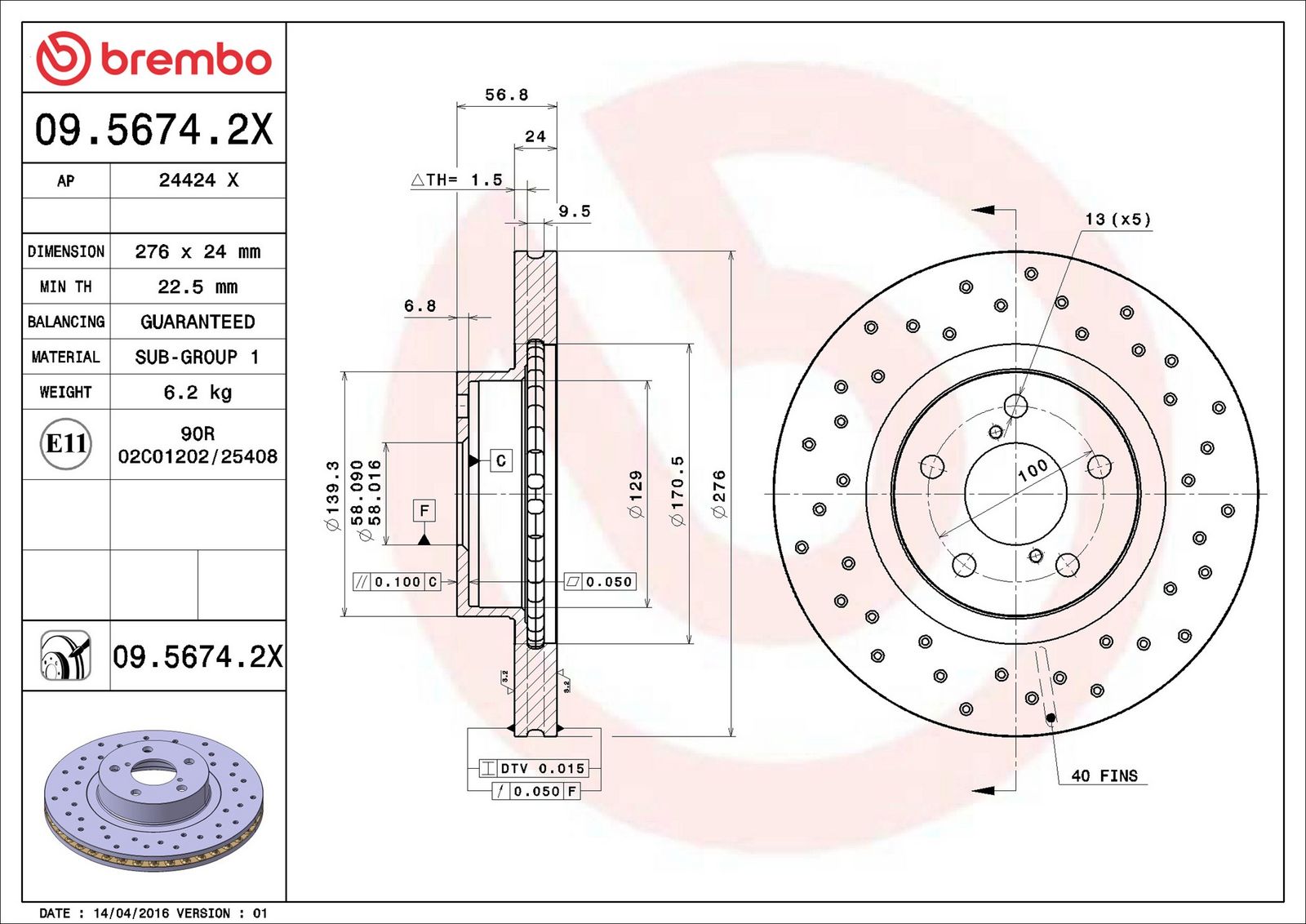 BREMBO 09.5674.2X - Bremsscheibe