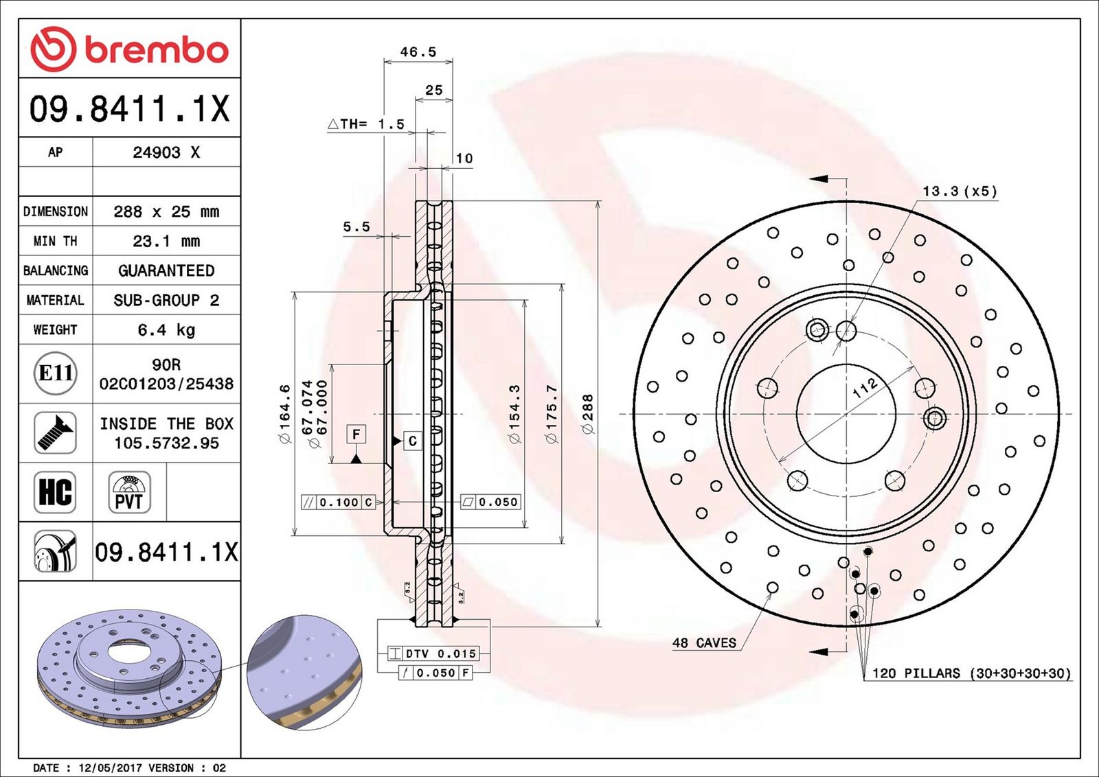 BREMBO 09.8411.1X - Bremsscheibe