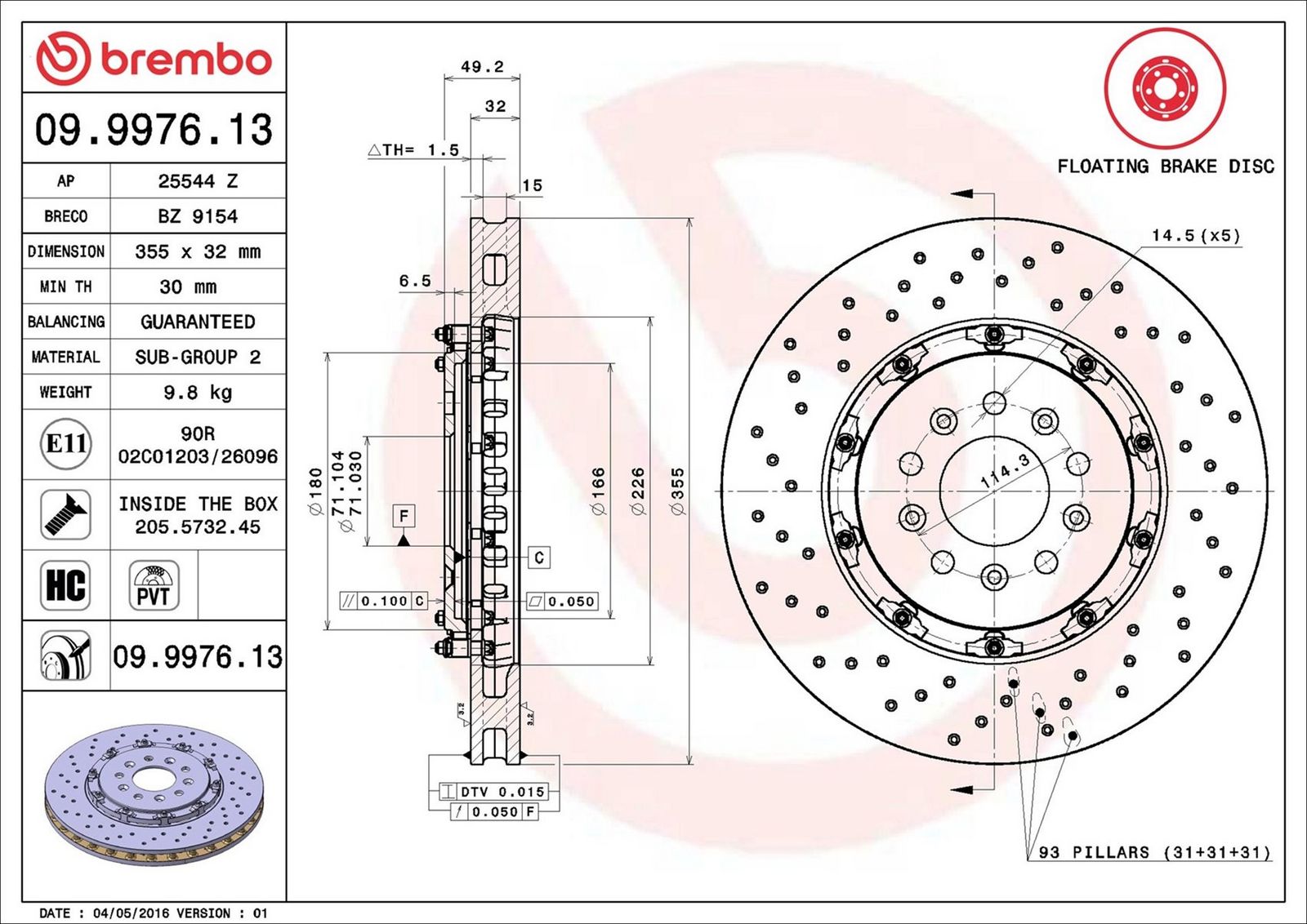 BREMBO 09.9976.13 - Bremsscheibe