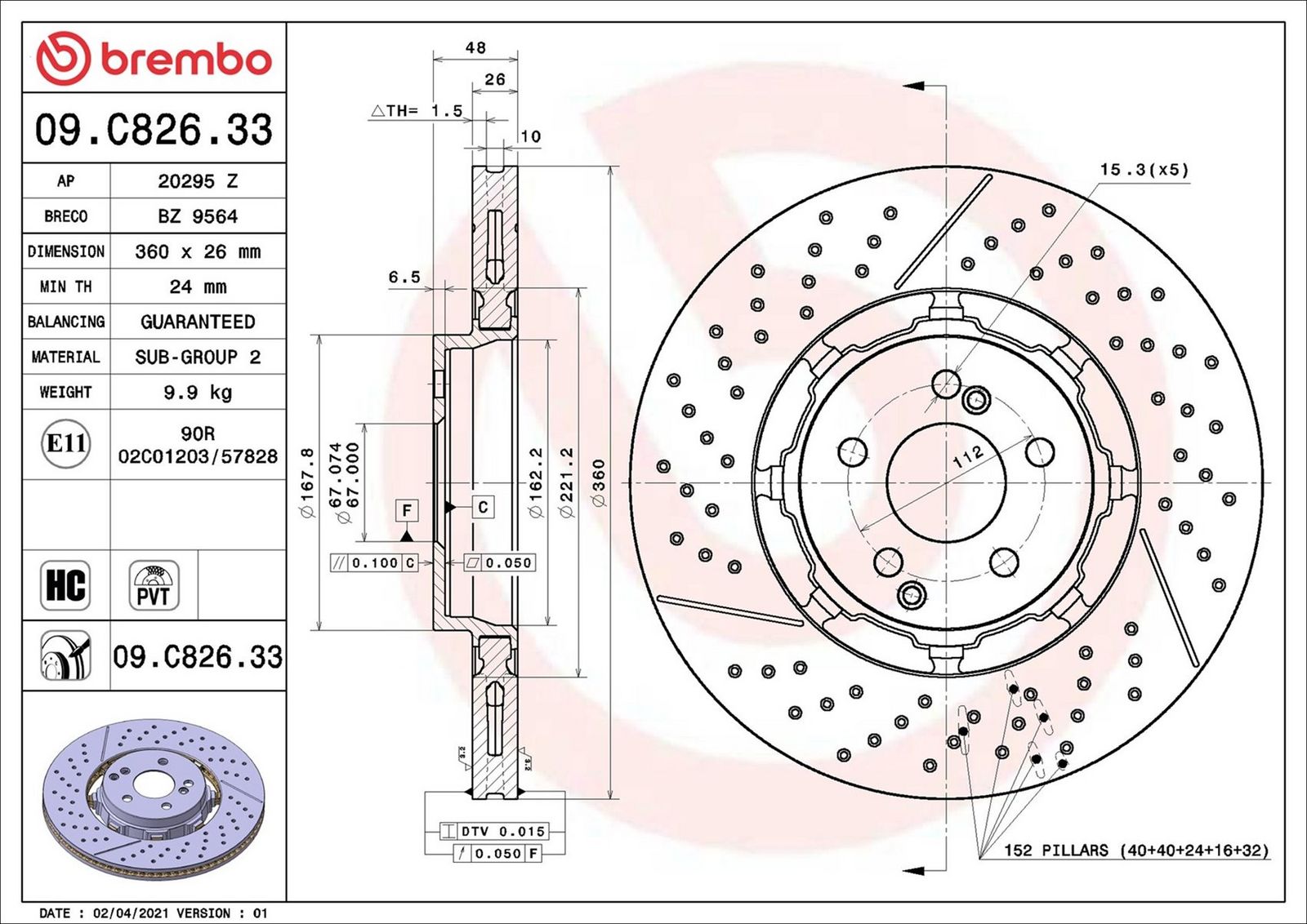 BREMBO 09.C826.33 - Bremsscheibe