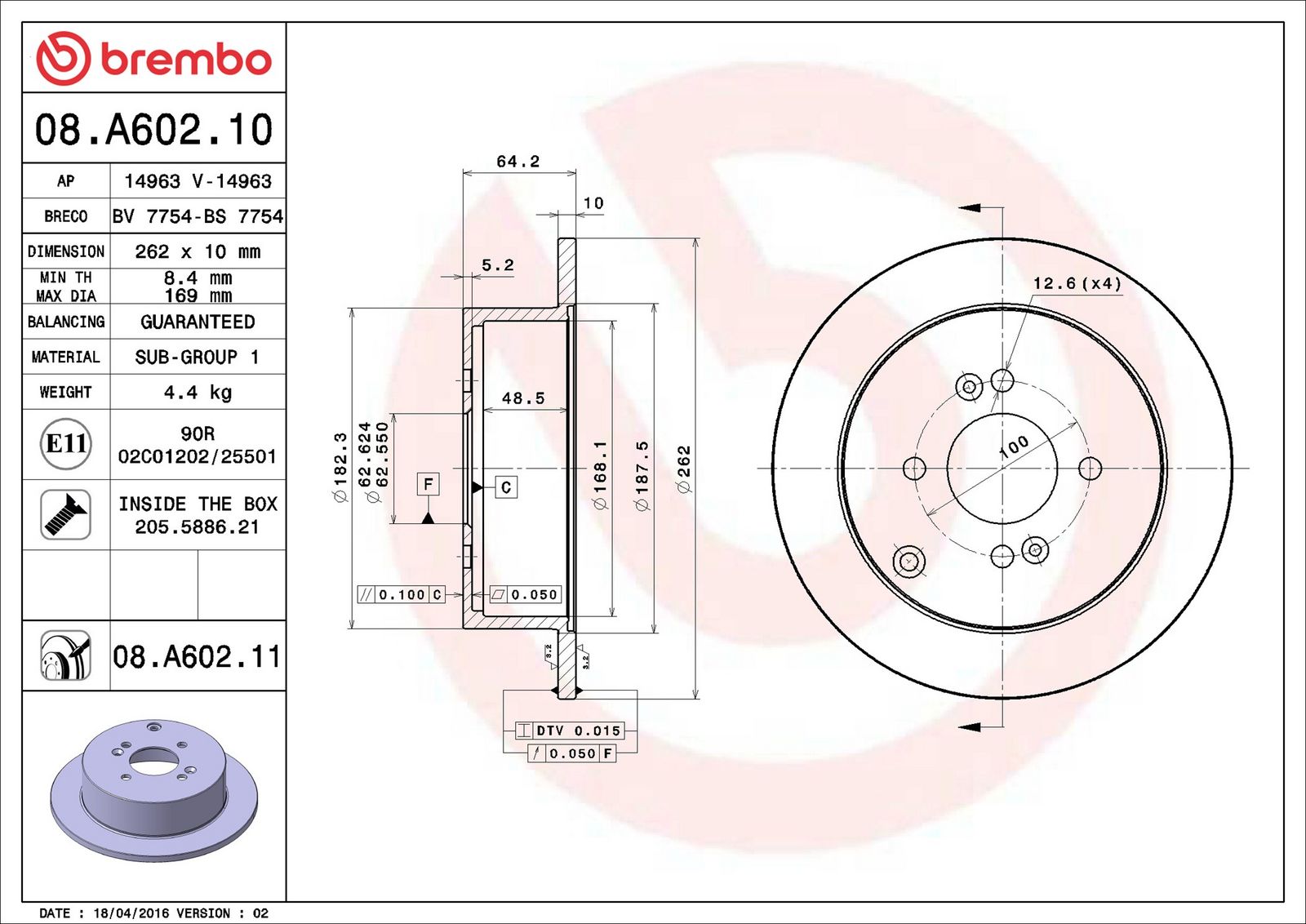 BREMBO 08.A602.11 - Bremsscheibe