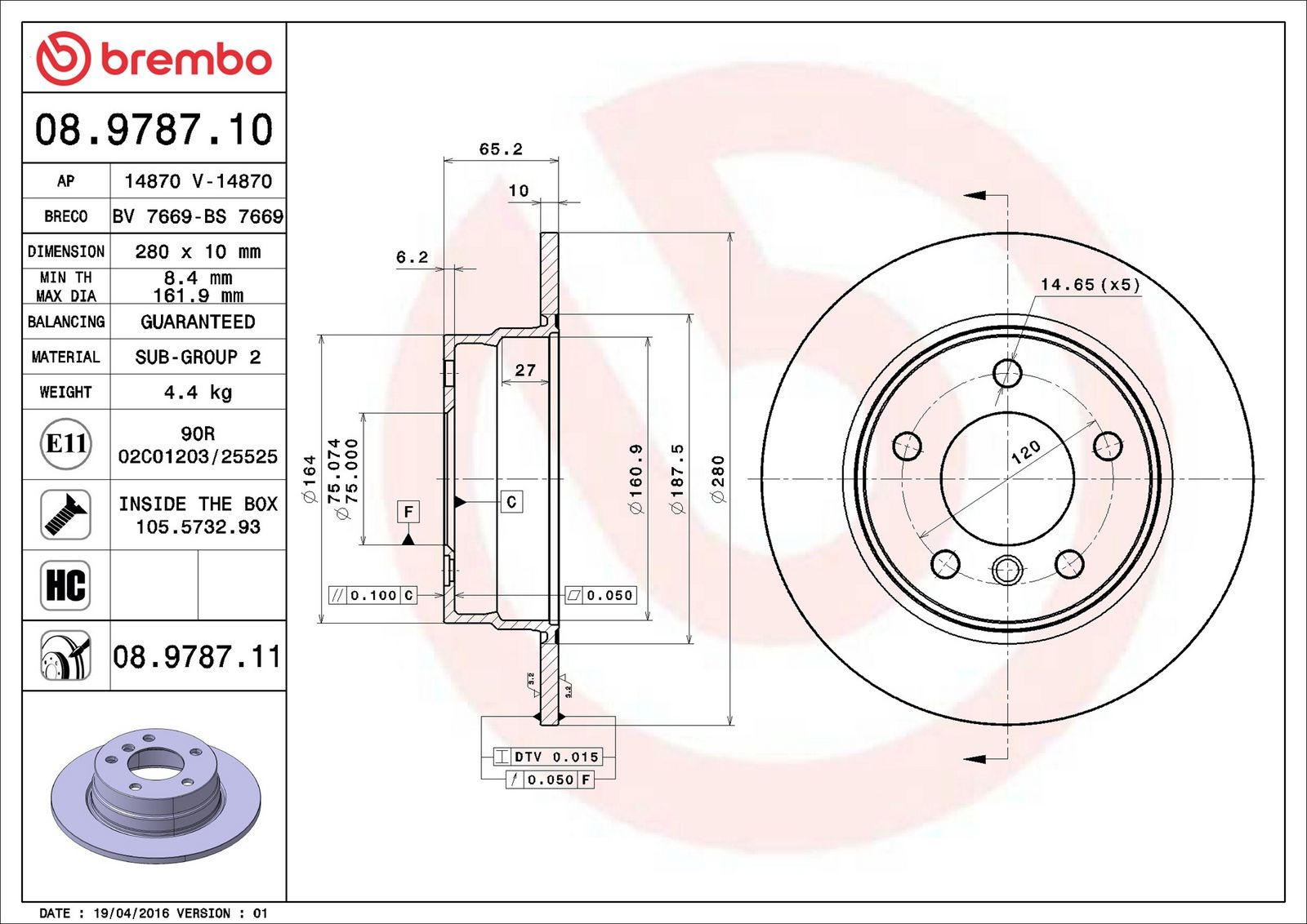 BREMBO 08.9787.11 - Bremsscheibe
