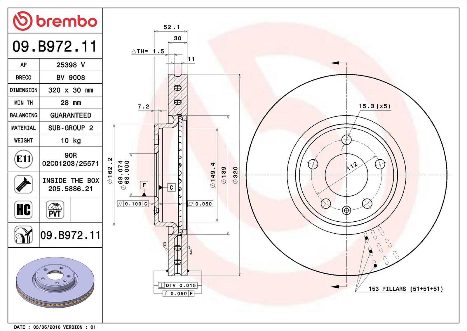 BREMBO 09.B972.11 - Bremsscheibe
