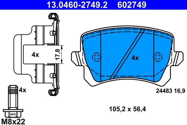 ATE 13.0460-2749.2 - Bremsbelagsatz, Scheibenbremse