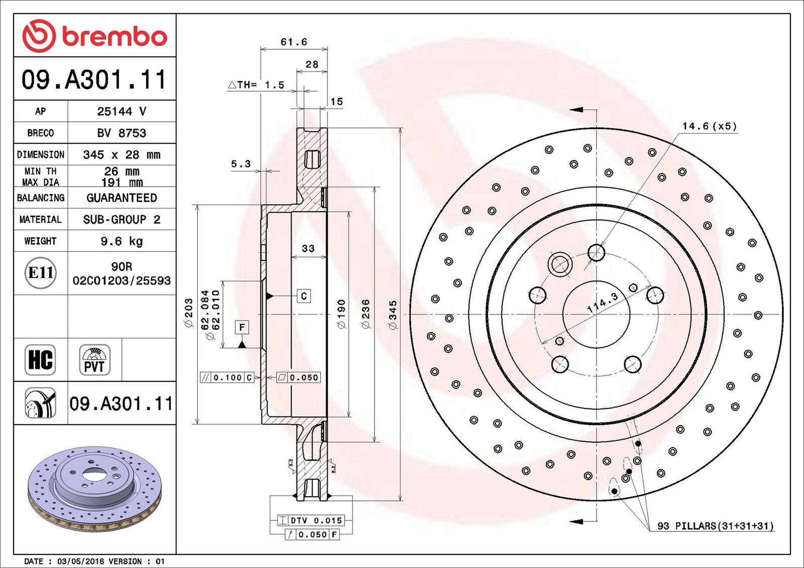 BREMBO 09.A301.11 - Bremsscheibe