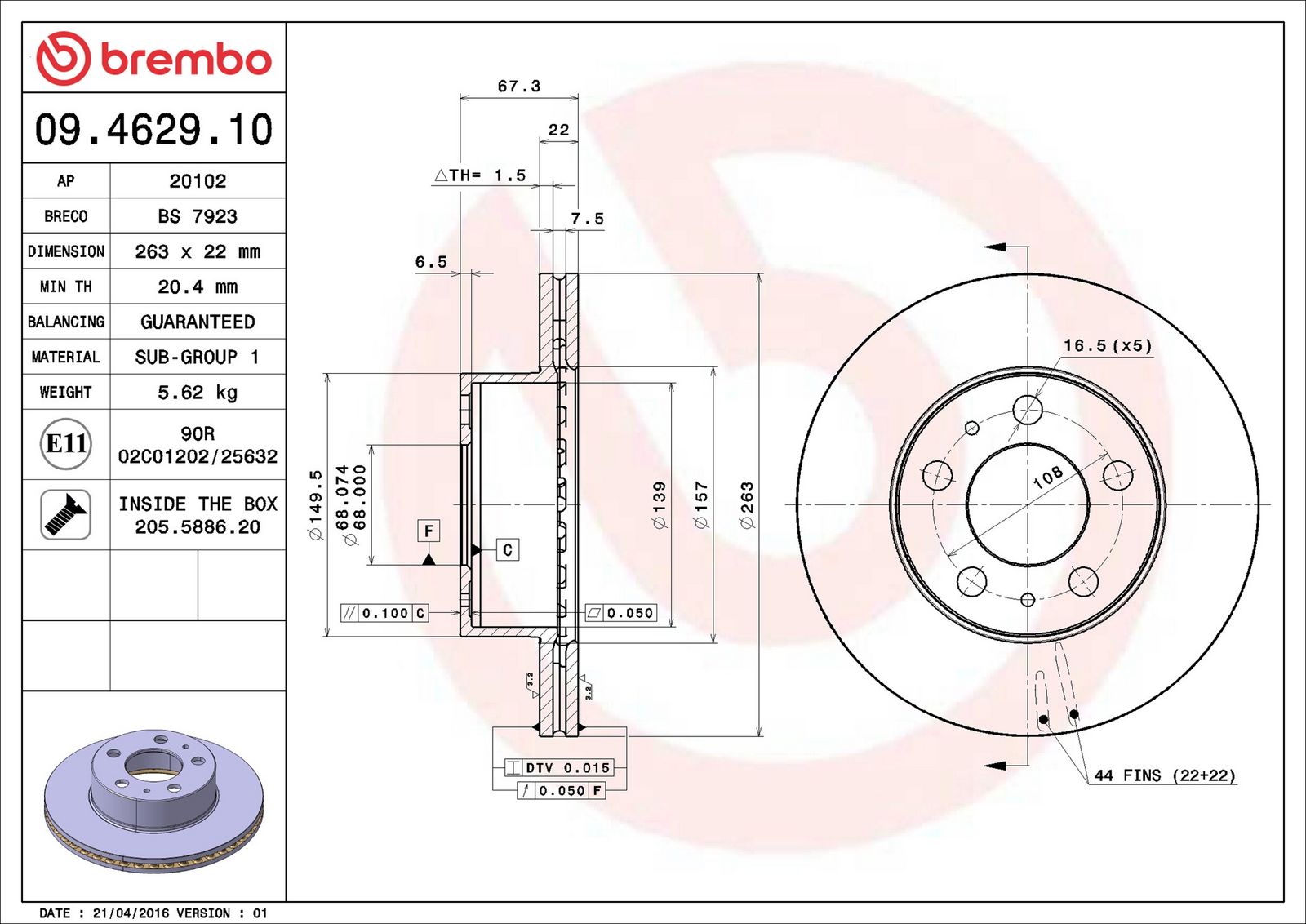 BREMBO 09.4629.10 - Bremsscheibe