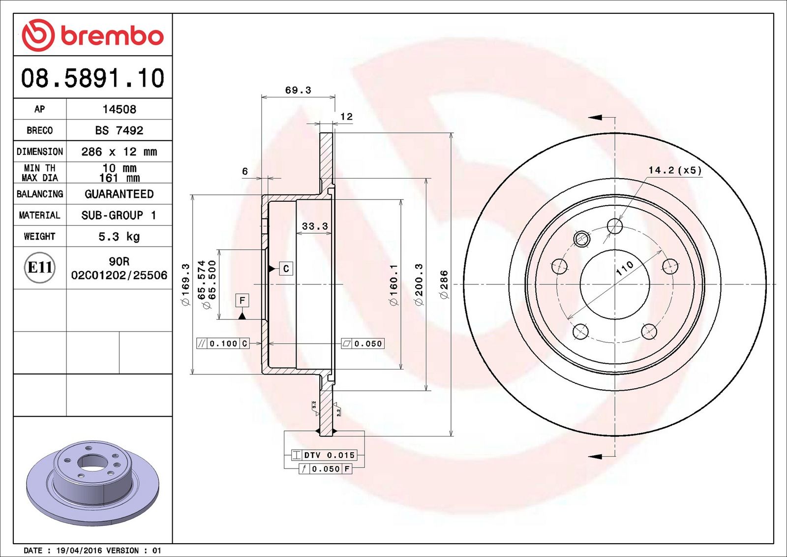 BREMBO 08.5891.10 - Bremsscheibe