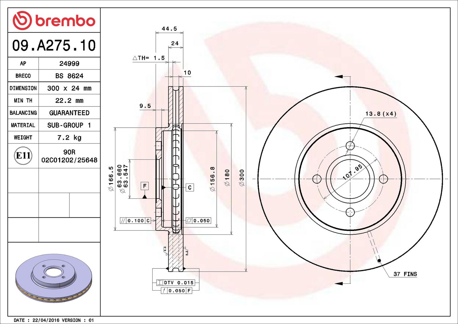 BREMBO 09.A275.10 - Bremsscheibe