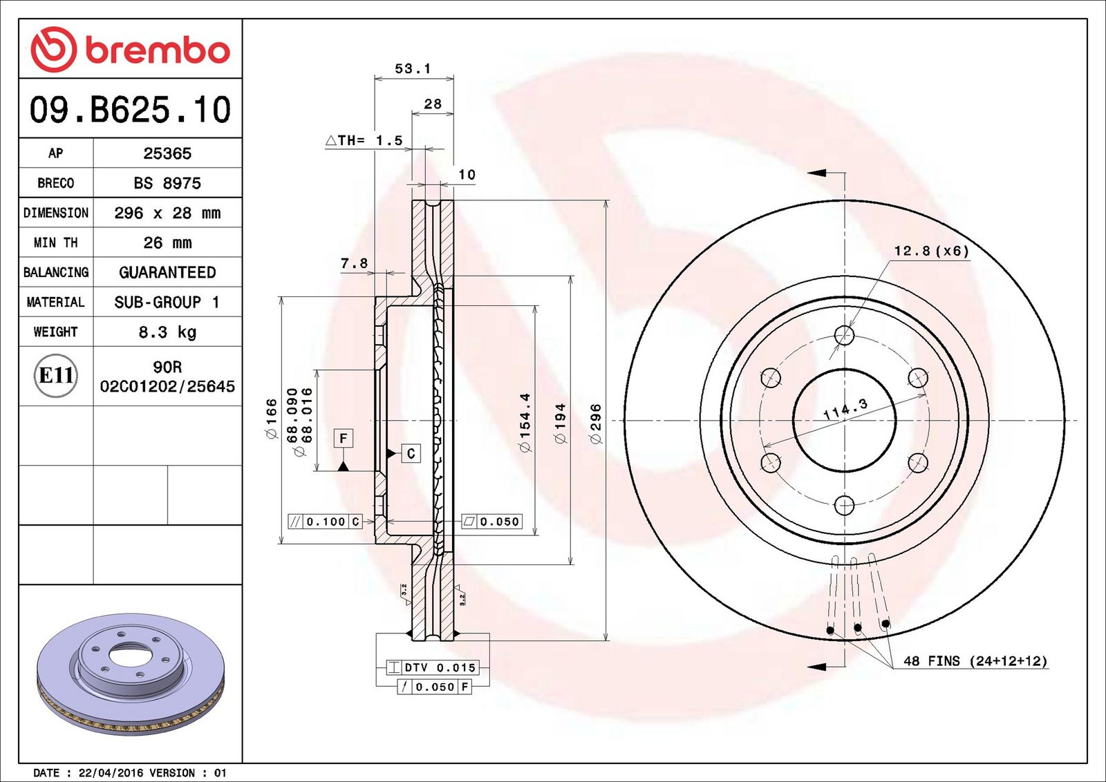 BREMBO 09.B625.10 - Bremsscheibe