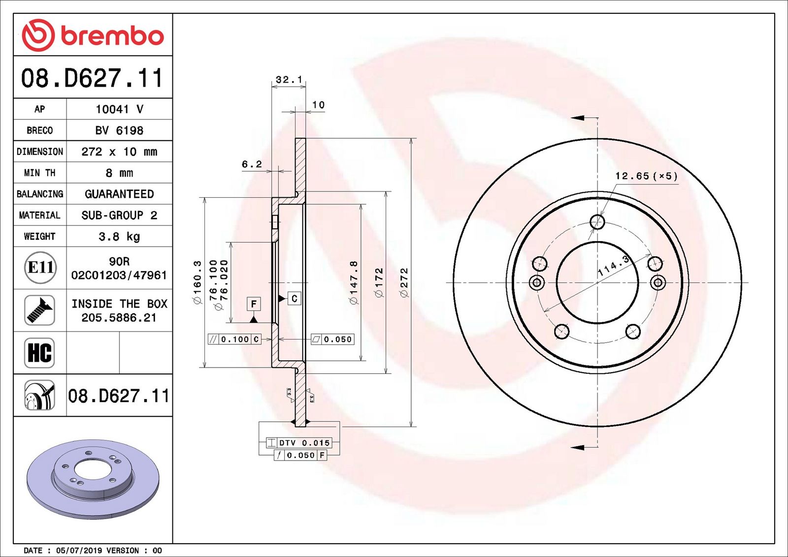 BREMBO 08.D627.11 - Bremsscheibe