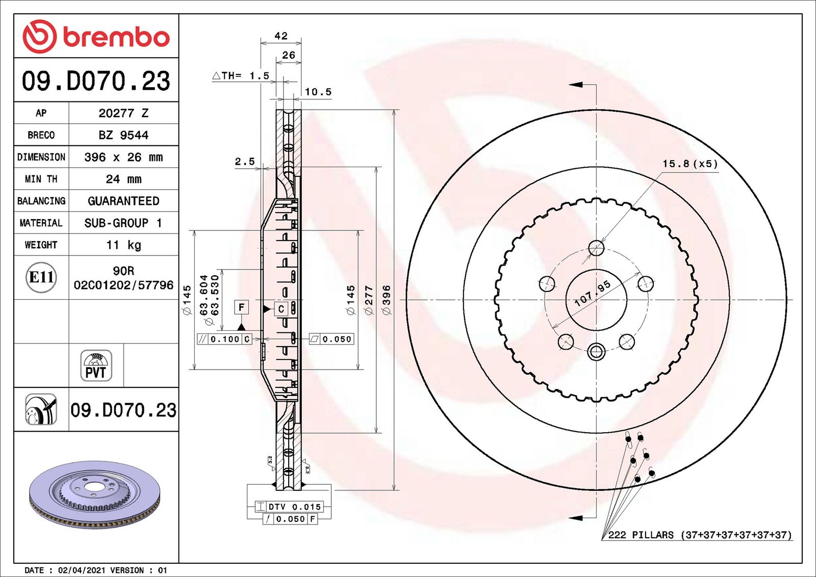 BREMBO 09.D070.23 - Bremsscheibe