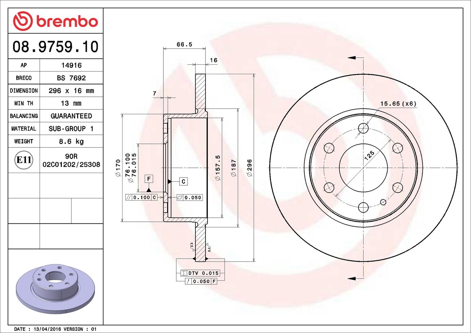 BREMBO 08.9759.10 - Bremsscheibe