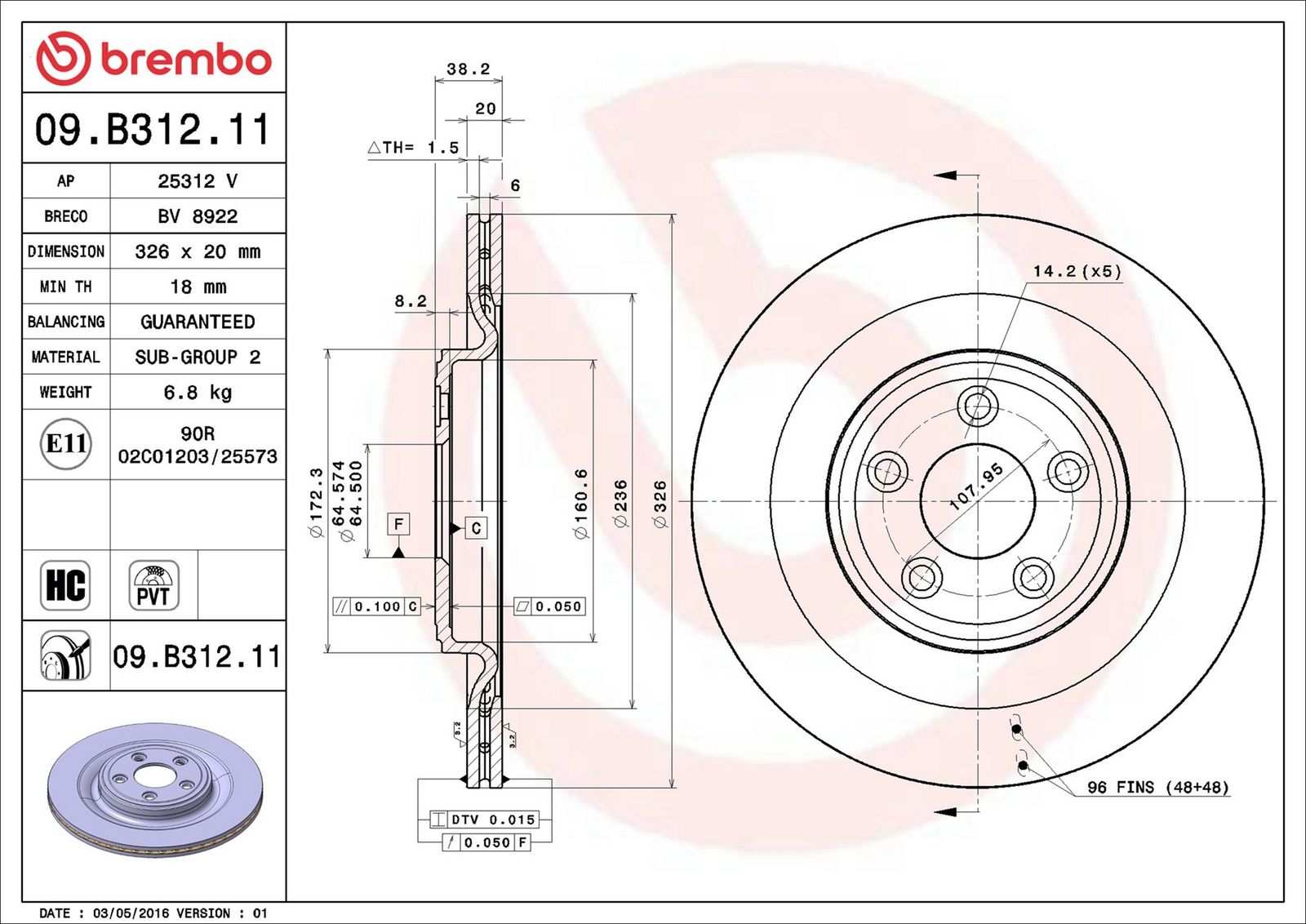 BREMBO 09.B312.11 - Bremsscheibe